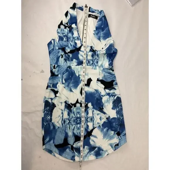 Lulu's Blue Floral Cottagecore Dress V-Neck Sheath Sleeveless Wedding Size Large - Picture 8 of 9